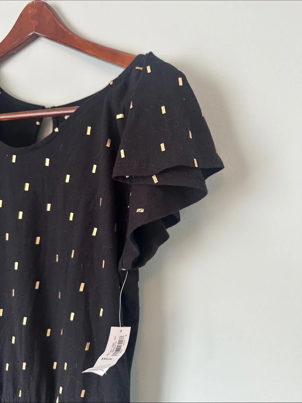 NWT Black and Gold Dash Confetti Flutter Sleeve Jumpsuit w/ Keyhole Back, XXL 16
